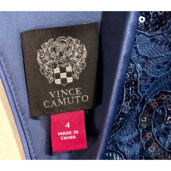 Vince Camuto Blue Sequin Lace Sleeveless Sheath Dress Size 4 - Picture 9 of 10
